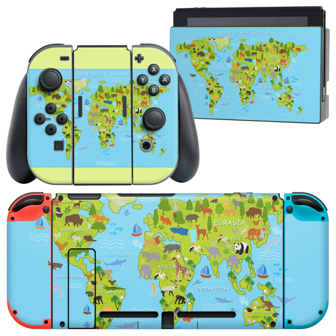 igsticker Nintendo Switch 用 デザインスキンシール 任天堂 ニンテンドー スイッチ 専用 本体ドック Joy-Con Joycon ジョイコン 専用 ゲーム機 カバー アクセサリー フィルム ステッカー 015952 世界地図　wordmap