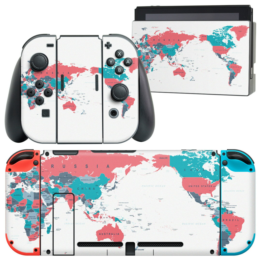 igsticker Nintendo Switch 用 デザインスキンシール 任天堂 ニンテンドー スイッチ 専用 本体ドック Joy-Con Joycon ジョイコン 専用 ゲーム機 カバー アクセサリー フィルム ステッカー 015954 世界地図 wordmap