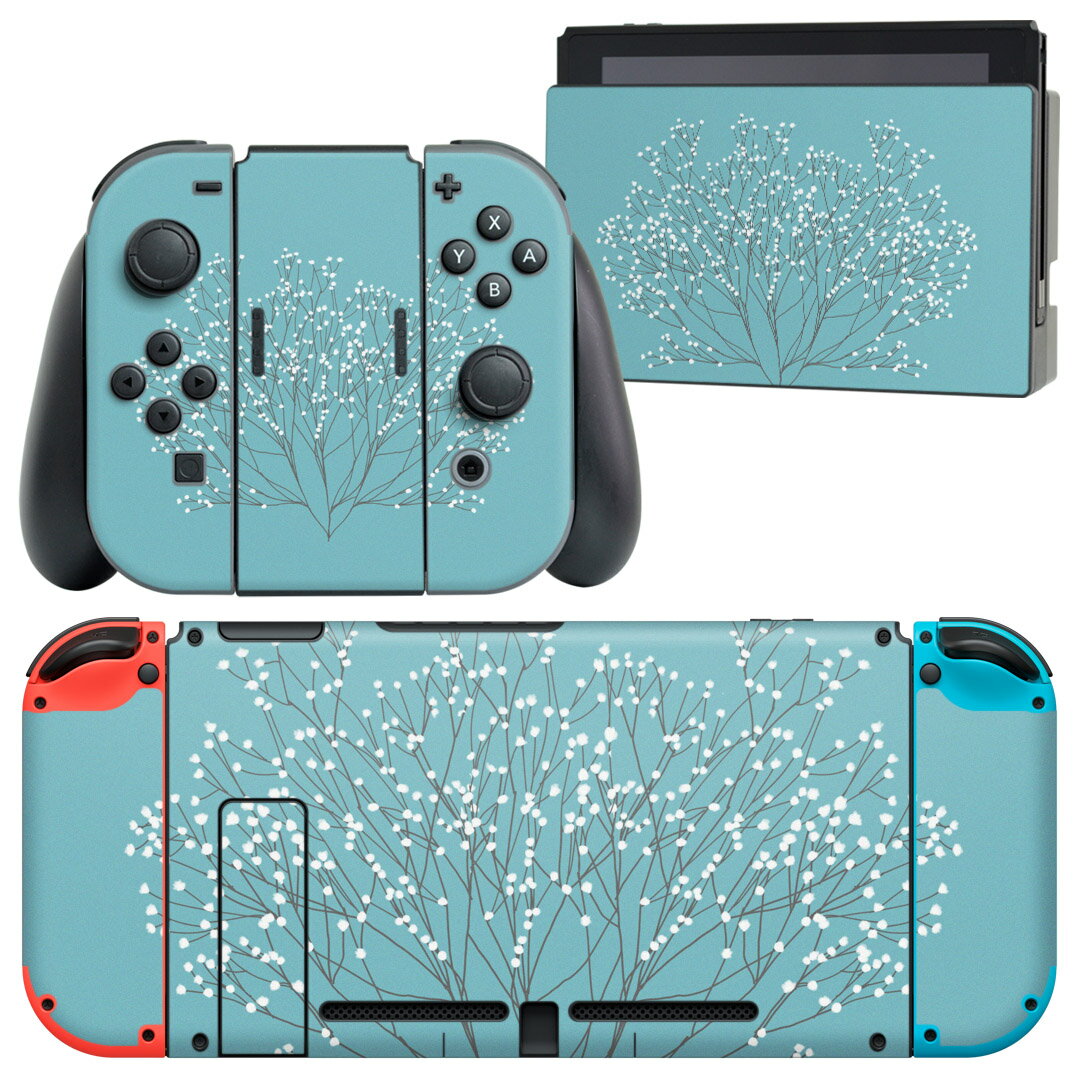 igsticker Nintendo Switch 用 デザインスキンシール 任天堂 ニンテンドー スイッチ 専用 本体ドック Joy-Con Joycon ジョイコン 専用 ゲーム機 カバー アクセサリー フィルム ステッカー 015969 花 白 木