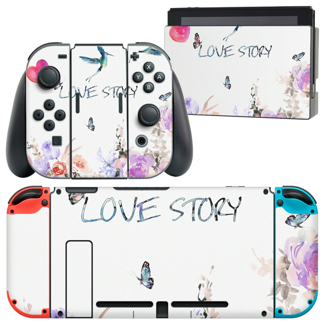 igsticker Nintendo Switch 用 デザインスキンシール 任天堂 ニンテンドー スイッチ 専用 本体ドック Joy-Con Joycon ジョイコン 専用 ゲーム機 カバー アクセサリー フィルム ステッカー 015971 春 花 鳥