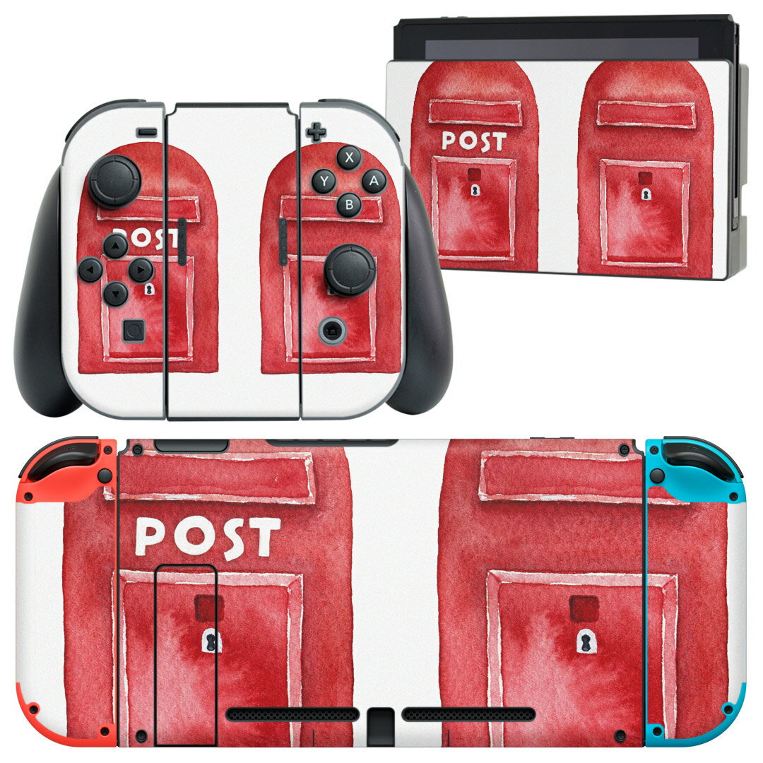 igsticker Nintendo Switch 用 デザインスキンシール 任天堂 ニンテンドー スイッチ 専用 本体ドック Joy-Con Joycon ジョイコン 専用 ゲーム機 カバー アクセサリー フィルム ステッカー 015973 ポスト　手描き　赤