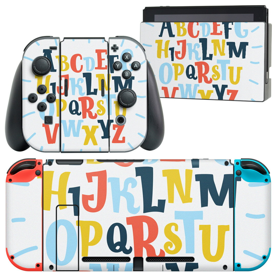 igsticker Nintendo Switch 用 デザインスキンシール 任天堂 ニンテンドー スイッチ 専用 本体ドック Joy-Con Joycon ジョイコン 専用 ゲーム機 カバー アクセサリー フィルム ステッカー 016000 アルファベット　　カラフル　文字