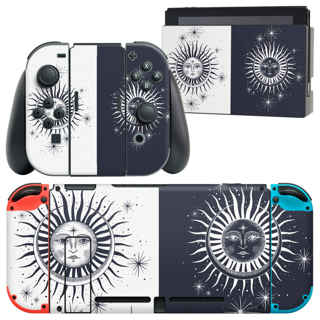 igsticker Nintendo Switch 用 デザインスキンシール 任天堂 ニンテンドー スイッチ 専用 本体ドック Joy-Con Joycon ジョイコン 専用 ゲーム機 カバー アクセサリー フィルム ステッカー 016046 太陽 月 宇宙