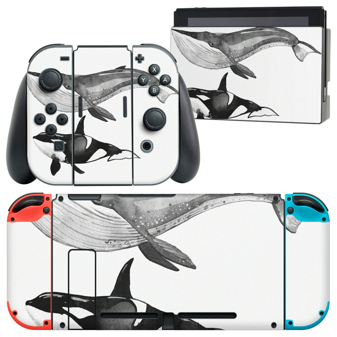igsticker Nintendo Switch 用 デザインスキンシール 任天堂 ニンテンドー スイッチ 専用 本体ドック Joy-Con Joycon ジョイコン 専用 ゲーム機 カバー アクセサリー フィルム ステッカー 016066 シャチ　魚　クジラ