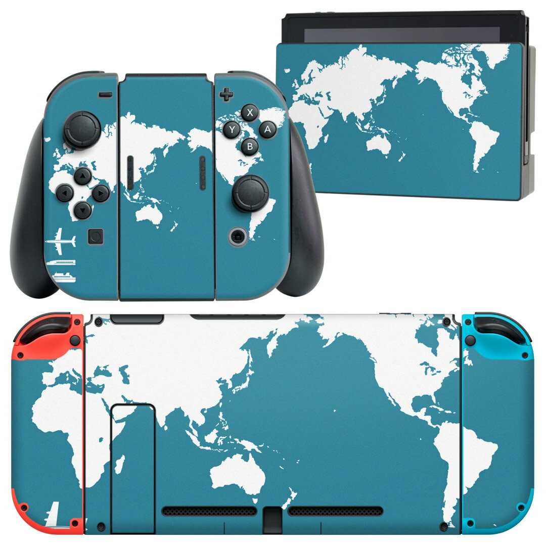 igsticker Nintendo Switch 用 デザインスキンシール 任天堂 ニンテンドー スイッチ 専用 本体ドック Joy-Con Joycon ジョイコン 専用 ゲーム機 カバー アクセサリー フィルム ステッカー 016086 世界地図　単色　青