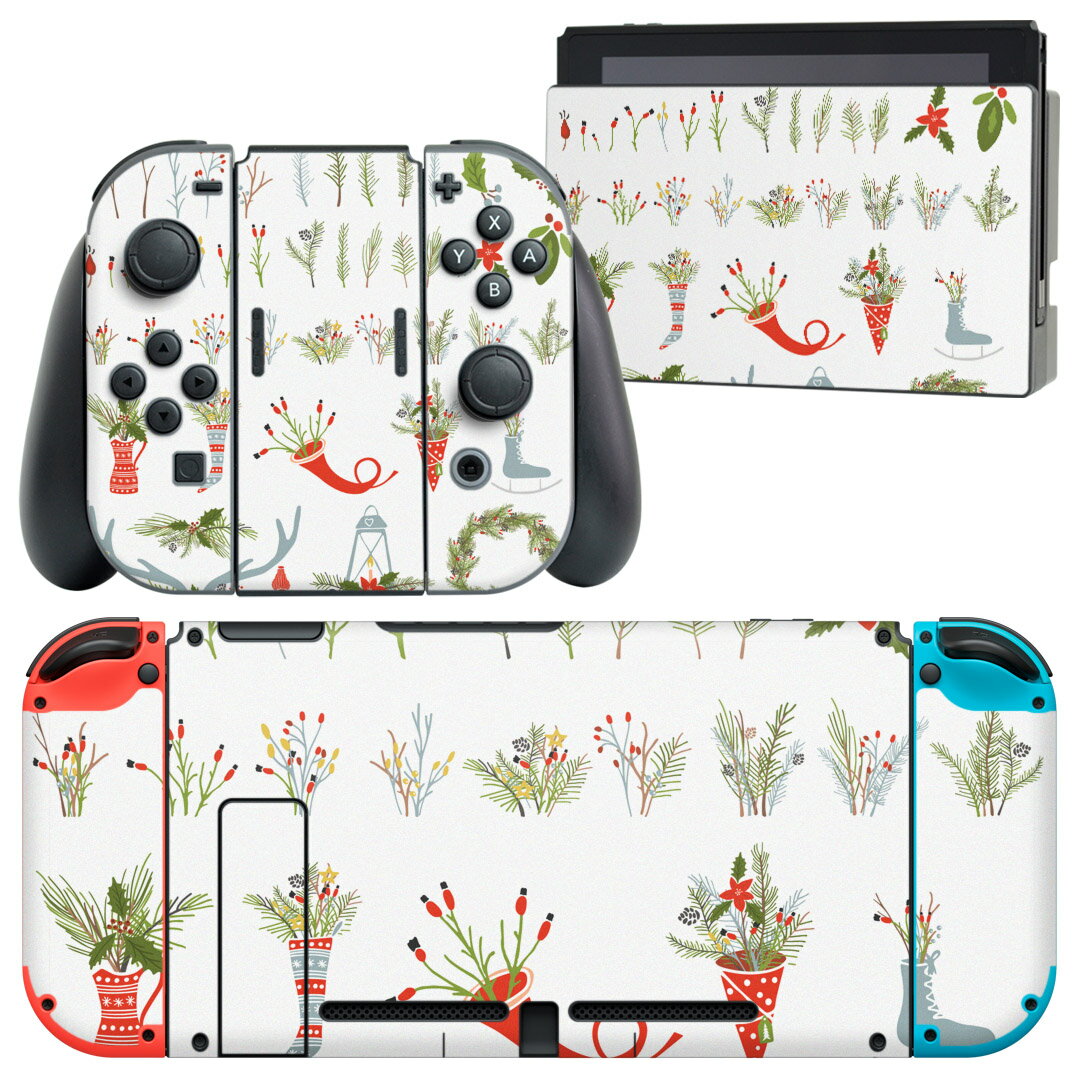 igsticker Nintendo Switch 用 デザインスキンシール 任天堂 ニンテンドー スイッチ 専用 本体ドック Joy-Con Joycon ジョイコン 専用 ゲーム機 カバー アクセサリー フィルム ステッカー 016232 クリスマス
