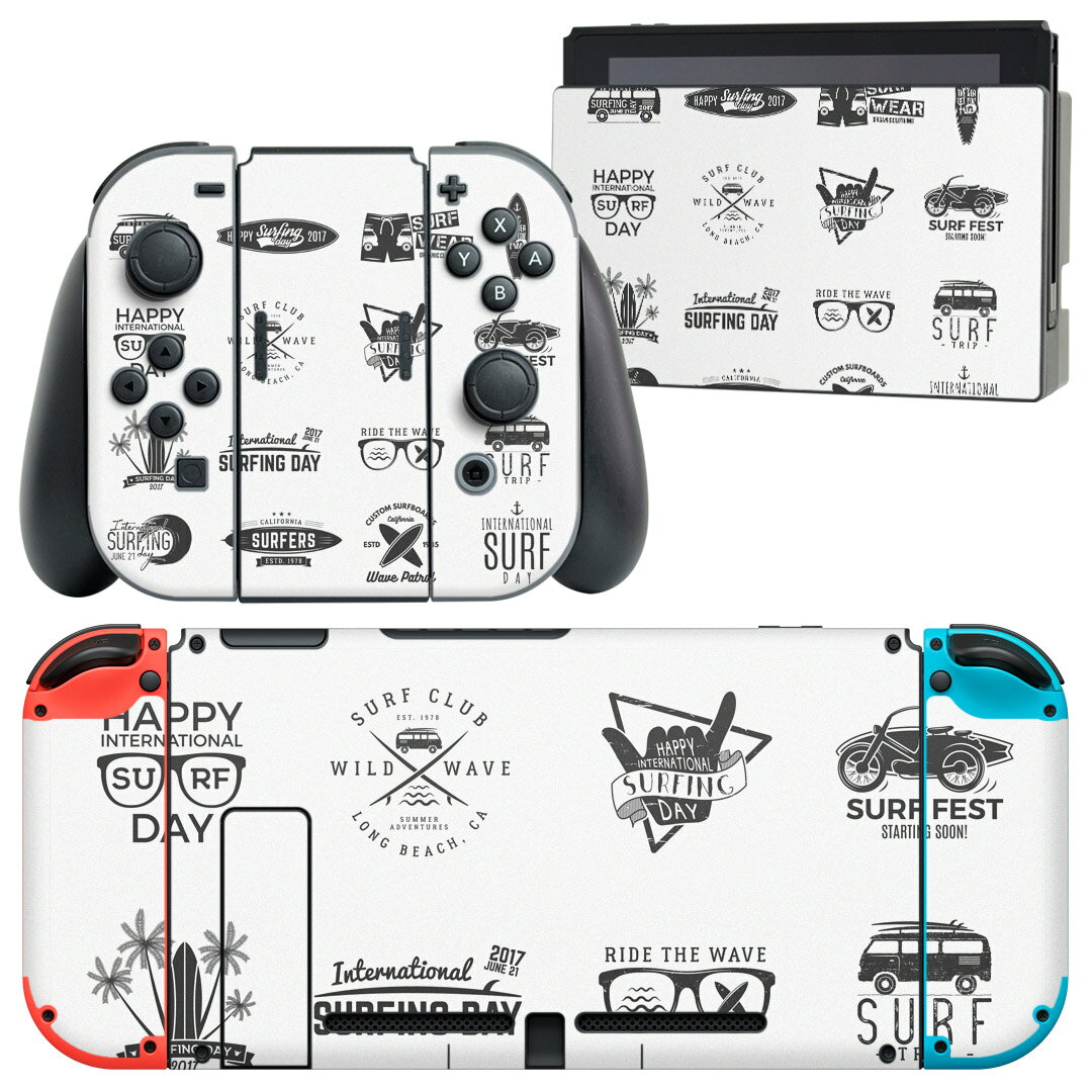 製品名 Nintendo Switch 本体裏面＆ドック正面＆ジョイコン専用 デザインスキンシール セット内容 Nintendo Switch 本体＆ドック＆ジョイコン用スキンシール（各1枚） ニンテンドースイッチ専用です。携帯機のSwitch LiteやProコンには対応していません。 商品特徴 再剥離性シートを素材に採用し、細かな位置調整がしやすく貼り直しが容易です。専用の業務プリンターを使い、商品画像と遜色のない美しい印刷仕上がり。 注意事項 画像はサンプルですので、ご覧の環境によっては多少色味に違いを感じる場合がございます。 イメージと違った、モニターと色味が異なるという理由での交換や返金はご対応出来かねます。スキンシールのみの販売で、ニンテンドースイッチ本体などは付属しません。シワができた場合、ドライヤーなどで軽く温め、外側に向けてシワを伸ばすように貼ってください。初回貼付時の位置調整や貼り直しは可能ですが、しっかりと押し付けて接着させた後の再剥離、再利用は保証しておりません。また接着部に油分や汚れが付着しますと角の部分は剥がれやすくなりますので、貼付時はあまり触れないようにご注意ください。無地のセミグロスシートにデザインをプリントした商品で、デコなどの加工はございません。 凹凸や光沢があるように見えたり布地や金属を素材にしたように見える商品もありますが、デザインの図版によるものです。印刷時に微妙な画像のズレが生じる場合がございます。ご注文後に1点1点制作する受注生産品の為、不良品以外のご返品や交換は固くお断りします。当店における繰り返しの実機テストでは問題ありませんでしたが、経過年数や使用環境により、シールを剥がす際に本体の塗装が一部剥がれる可能性があります。恐れ入りますが、万が一そのような状況になった場合でも当店ではゲーム機本体の保証は出来かねますので、予めご理解の上お求めください。 商品発送 完全受注生産のハンドメイド商品となりますので、既製品と比べて発送までお時間を頂いています。 基本的に決済確認後2?3営業日、最大で10営業日での発送となります。繁忙期や休業日明けの場合はさらに時間がかかる場合があります。 その際には別途メールにてご連絡致します。メール便の場合、発送日から到着までに2?4日ほどかかる場合が多く、紛失などの保障もご対応できかねます。あらかじめご了承下さい。