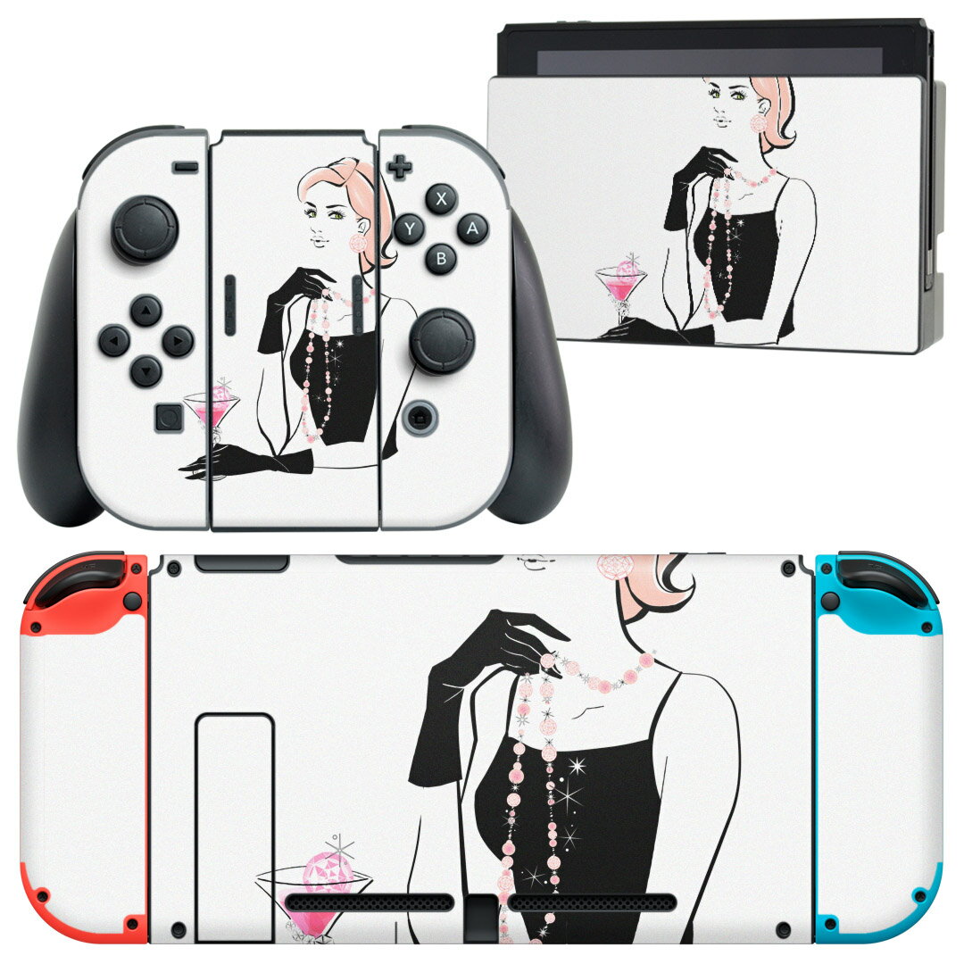 igsticker Nintendo Switch 用 デザインスキンシール 任天堂 ニンテンドー スイッチ 専用 本体ドック Joy-Con Joycon ジョイコン 専用 ゲーム機 カバー アクセサリー フィルム ステッカー 016246 女の人 イラスト