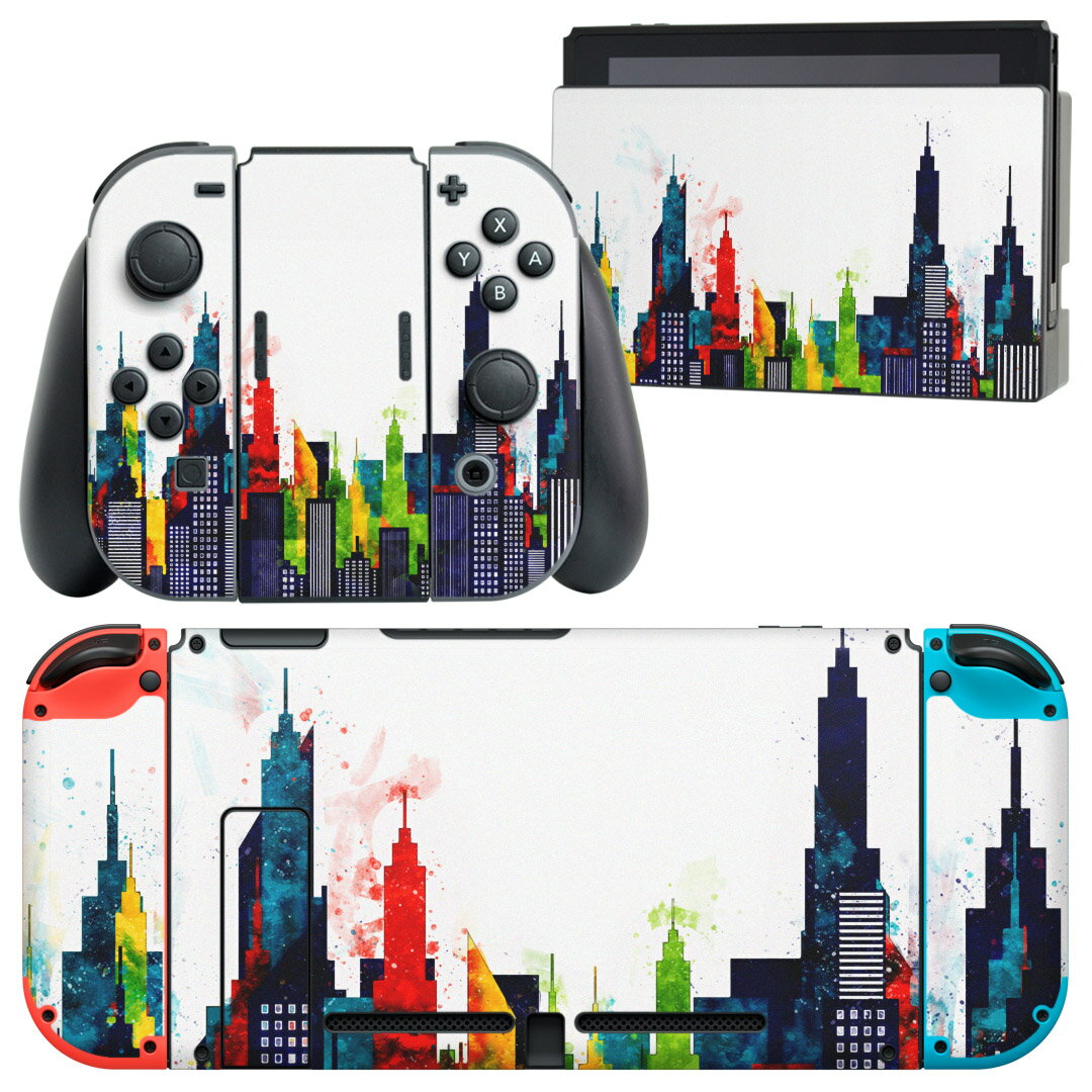 igsticker Nintendo Switch 用 デザインスキンシール 任天堂 ニンテンドー スイッチ 専用 本体ドック Joy-Con Joycon ジョイコン 専用 ゲーム機 カバー アクセサリー フィルム ステッカー 016305 街並み ビル