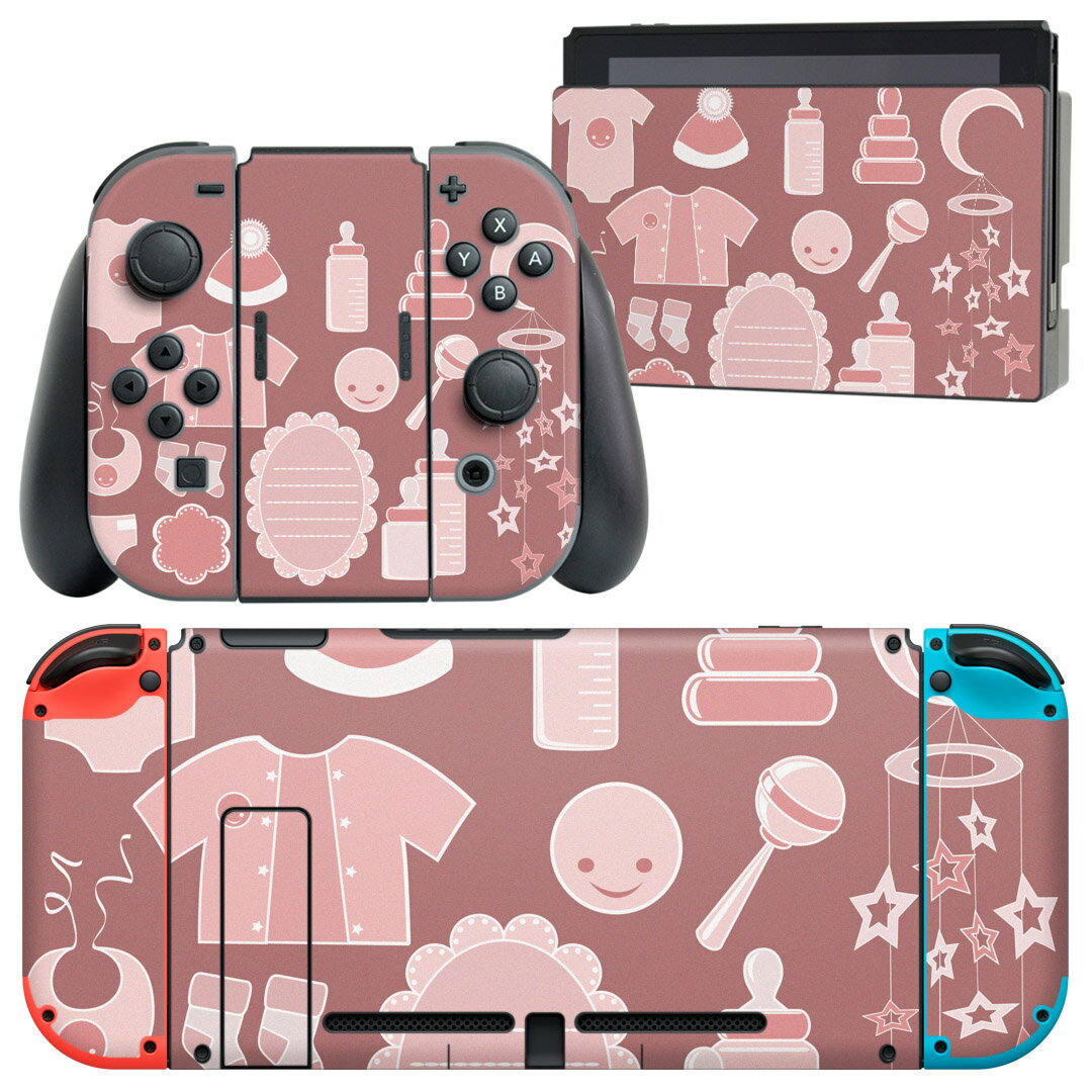 igsticker Nintendo Switch 用 デザインスキンシール 任天堂 ニンテンドー スイッチ 専用 本体ドック Joy-Con Joycon ジョイコン 専用 ゲーム機 カバー アクセサリー フィルム ステッカー 016310 赤ちゃん ベビーシャワー