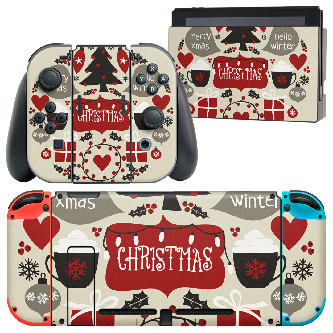 igsticker Nintendo Switch 用 デザインスキンシール 任天堂 ニンテンドー スイッチ 専用 本体ドック Joy-Con Joycon ジョイコン 専用 ゲーム機 カバー アクセサリー フィルム ステッカー 016376 クリスマス