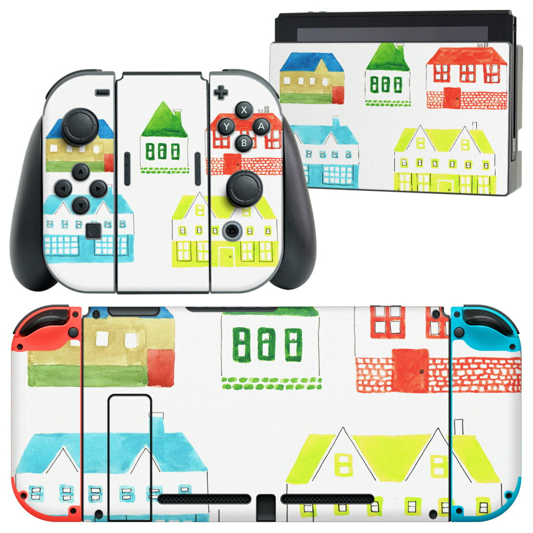 igsticker Nintendo Switch 用 デザインスキンシール 任天堂 ニンテンドー スイッチ 専用 本体ドック Joy-Con Joycon ジョイコン 専用 ゲーム機 カバー アクセサリー フィルム ステッカー 016450 家 絵 カラフル
