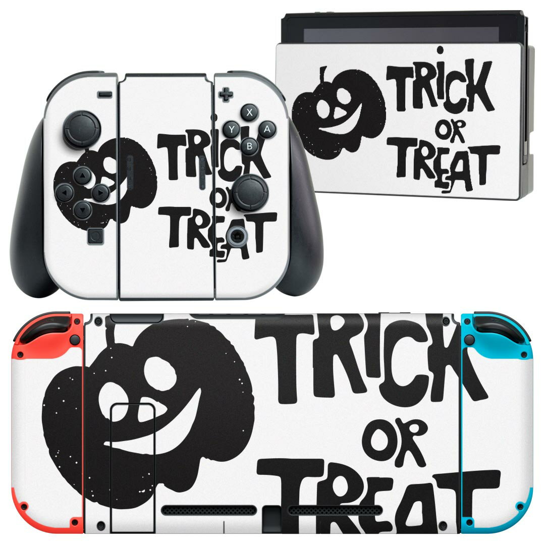 igsticker Nintendo Switch 用 デザインスキンシール 任天堂 ニンテンドー スイッチ 専用 本体ドック Joy-Con Joycon ジョイコン 専用 ゲーム機 カバー アクセサリー フィルム ステッカー 017437 ハロウィン かわいい モノトーン 白黒 かぼちゃ