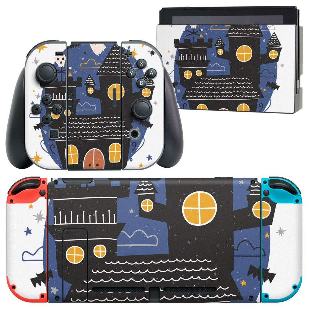 igsticker Nintendo Switch 用 デザインスキンシール 任天堂 ニンテンドー スイッチ 専用 本体ドック Joy-Con Joycon ジョイコン 専用 ゲーム機 カバー アクセサリー フィルム ステッカー 017438 ハロウィン　かわいい 屋敷　夜　おばけ