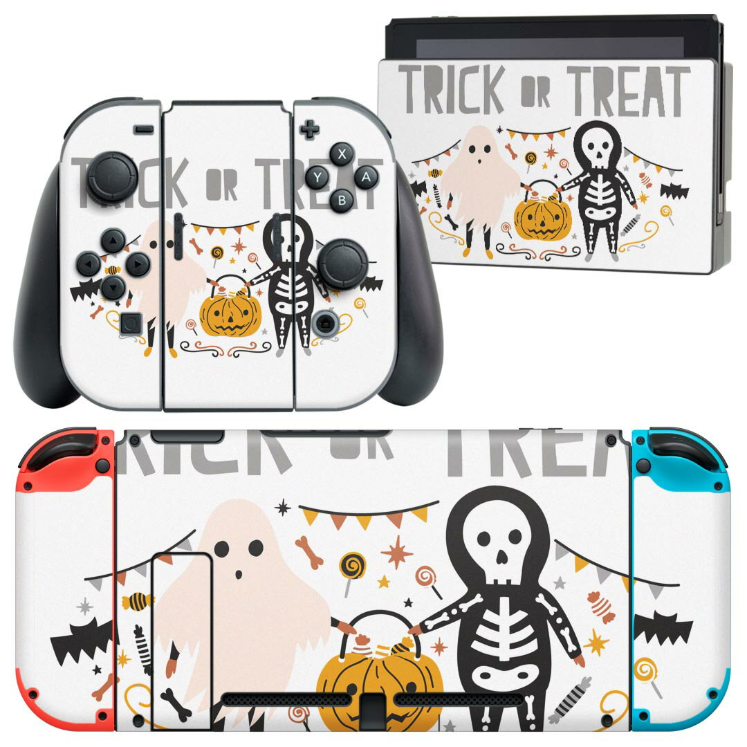 igsticker Nintendo Switch 用 デザインスキンシール 任天堂 ニンテンドー スイッチ 専用 本体ドック Joy-Con Joycon ジョイコン 専用 ゲーム機 カバー アクセサリー フィルム ステッカー 017440 ハロウィン かわいい おばけ ガイコツ かわいい