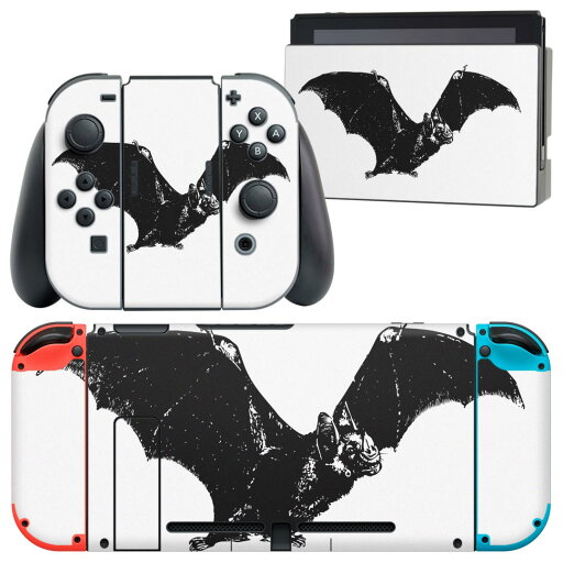 igsticker Nintendo Switch 用 デザインスキンシール 任天堂 ニンテンドー スイッチ 専用 本体ドック Joy-Con Joycon ジョイコン 専用 ゲーム機 カバー アクセサリー フィルム ステッカー 017484 ハロウィン ホラー コウモリ 蝙蝠 リアル