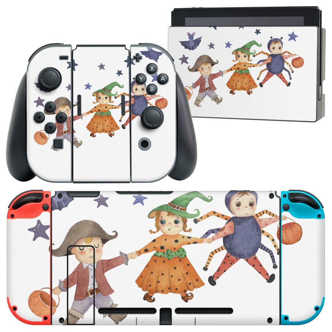 igsticker Nintendo Switch 用 デザインスキンシール 任天堂 ニンテンドー スイッチ 専用 本体ドック Joy-Con Joycon ジョイコン 専用 ゲーム機 カバー アクセサリー フィルム ステッカー 017502 ハロウィン　かわいい 子供　星　かわいい