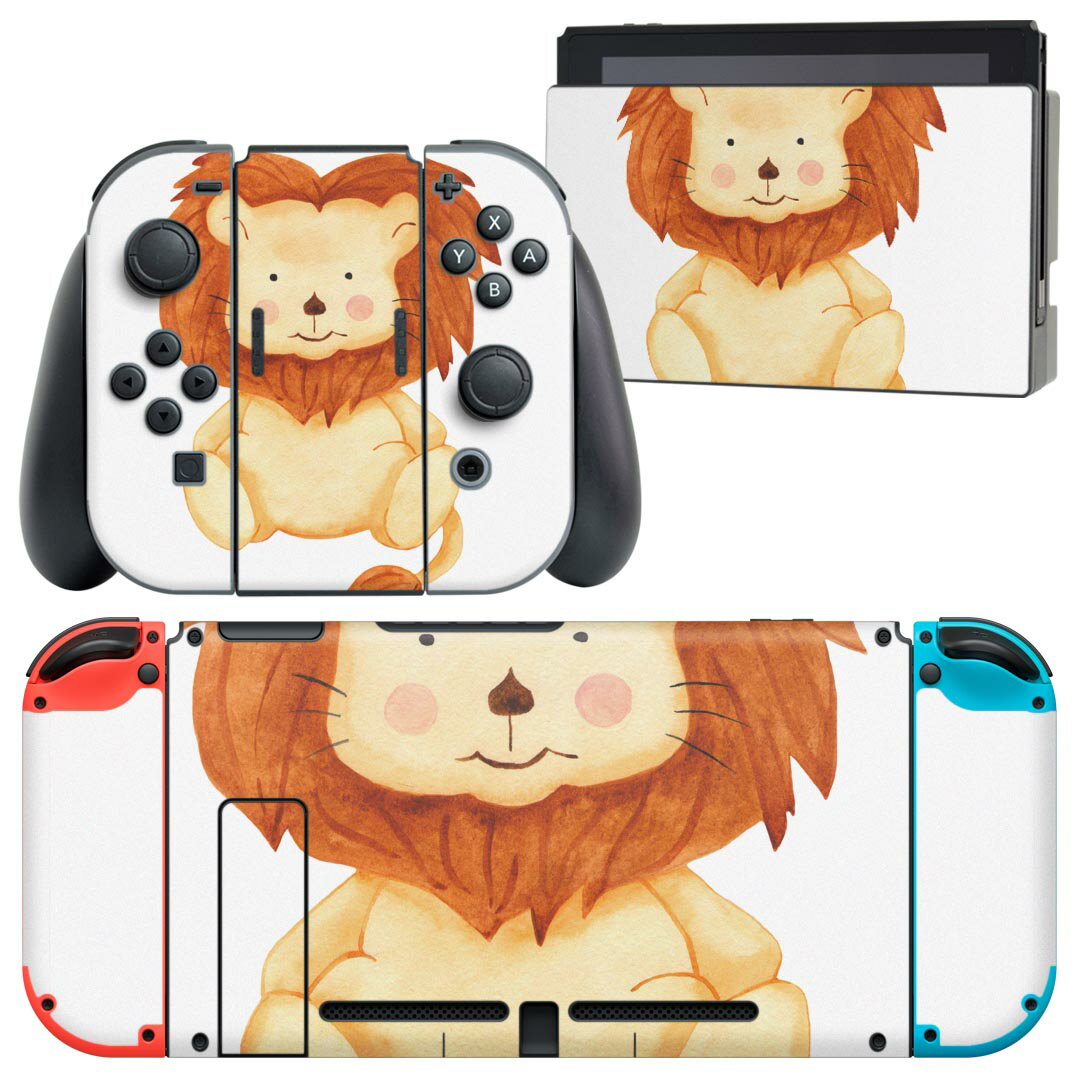 igsticker Nintendo Switch 用 デザインスキンシール 任天堂 ニンテンドー スイッチ 専用 本体ドック Joy-Con Joycon ジョイコン 専用 ゲーム機 カバー アクセサリー フィルム ステッカー 017513 ライオン かわいい 手書き風