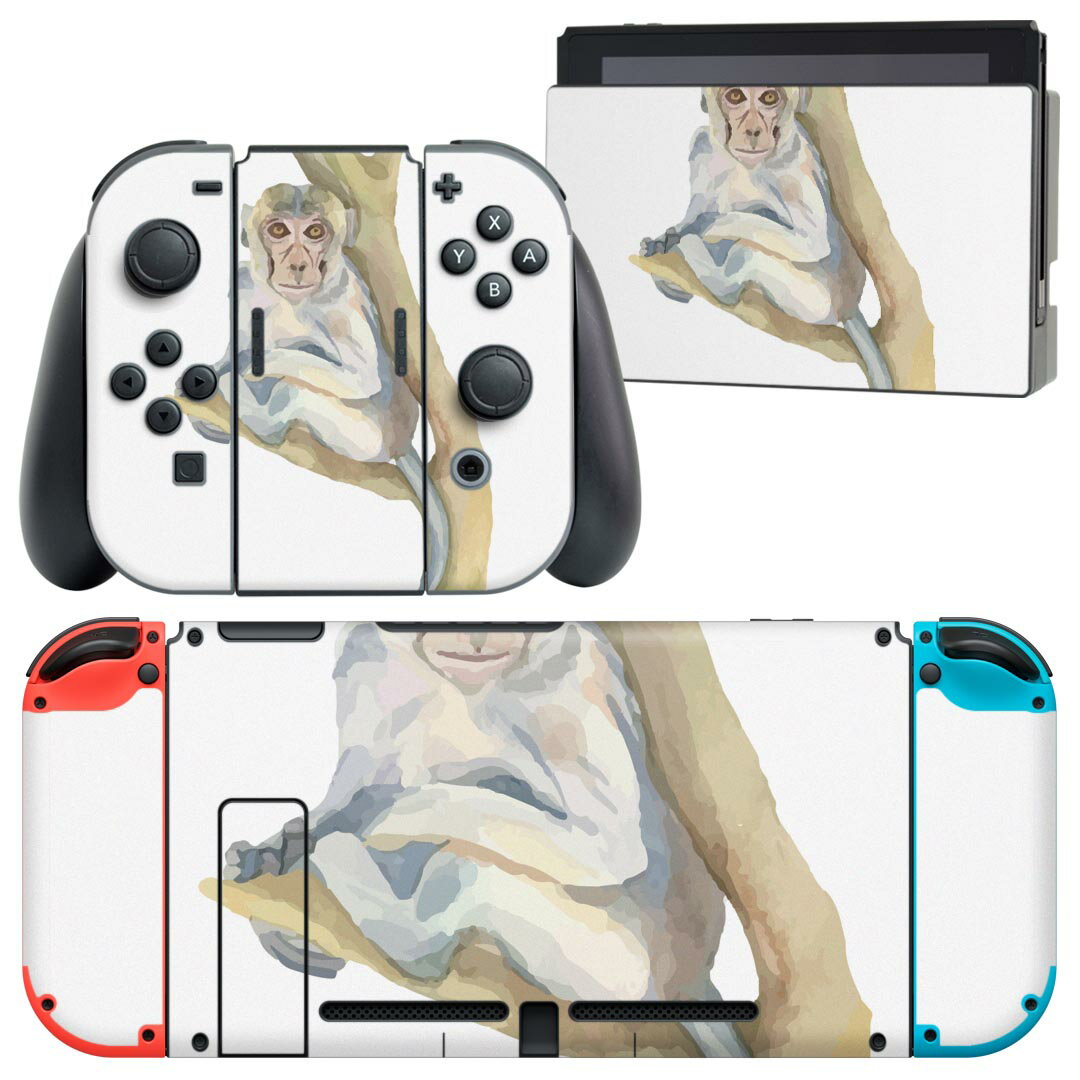 igsticker Nintendo Switch 用 デザインスキンシール 任天堂 ニンテンドー スイッチ 専用 本体ドック Joy-Con Joycon ジョイコン 専用 ゲーム機 カバー アクセサリー フィルム ステッカー 017541 アニマル 猿 monkey 動物