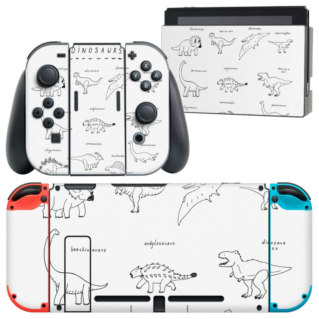 製品名 Nintendo Switch 本体裏面＆ドック正面＆ジョイコン専用 デザインスキンシール セット内容 Nintendo Switch 本体＆ドック＆ジョイコン用スキンシール（各1枚） ニンテンドースイッチ専用です。携帯機のSwitch LiteやProコンには対応していません。 商品特徴 再剥離性シートを素材に採用し、細かな位置調整がしやすく貼り直しが容易です。専用の業務プリンターを使い、商品画像と遜色のない美しい印刷仕上がり。 注意事項 画像はサンプルですので、ご覧の環境によっては多少色味に違いを感じる場合がございます。 イメージと違った、モニターと色味が異なるという理由での交換や返金はご対応出来かねます。スキンシールのみの販売で、ニンテンドースイッチ本体などは付属しません。シワができた場合、ドライヤーなどで軽く温め、外側に向けてシワを伸ばすように貼ってください。初回貼付時の位置調整や貼り直しは可能ですが、しっかりと押し付けて接着させた後の再剥離、再利用は保証しておりません。また接着部に油分や汚れが付着しますと角の部分は剥がれやすくなりますので、貼付時はあまり触れないようにご注意ください。無地のセミグロスシートにデザインをプリントした商品で、デコなどの加工はございません。 凹凸や光沢があるように見えたり布地や金属を素材にしたように見える商品もありますが、デザインの図版によるものです。印刷時に微妙な画像のズレが生じる場合がございます。ご注文後に1点1点制作する受注生産品の為、不良品以外のご返品や交換は固くお断りします。当店における繰り返しの実機テストでは問題ありませんでしたが、経過年数や使用環境により、シールを剥がす際に本体の塗装が一部剥がれる可能性があります。恐れ入りますが、万が一そのような状況になった場合でも当店ではゲーム機本体の保証は出来かねますので、予めご理解の上お求めください。 商品発送 完全受注生産のハンドメイド商品となりますので、既製品と比べて発送までお時間を頂いています。 基本的に決済確認後2?3営業日、最大で10営業日での発送となります。繁忙期や休業日明けの場合はさらに時間がかかる場合があります。 その際には別途メールにてご連絡致します。メール便の場合、発送日から到着までに2?4日ほどかかる場合が多く、紛失などの保障もご対応できかねます。あらかじめご了承下さい。