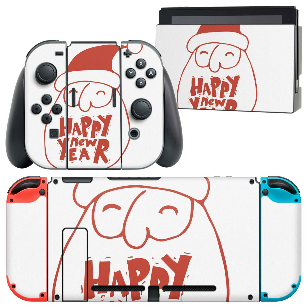 igsticker Nintendo Switch 用 デザインスキンシール 任天堂 ニンテンドー スイッチ 専用 本体ドック Joy-Con Joycon ジョイコン 専用 ゲーム機 カバー アクセサリー フィルム ステッカー 017673 クリスマス サンタ　赤　クリスマス