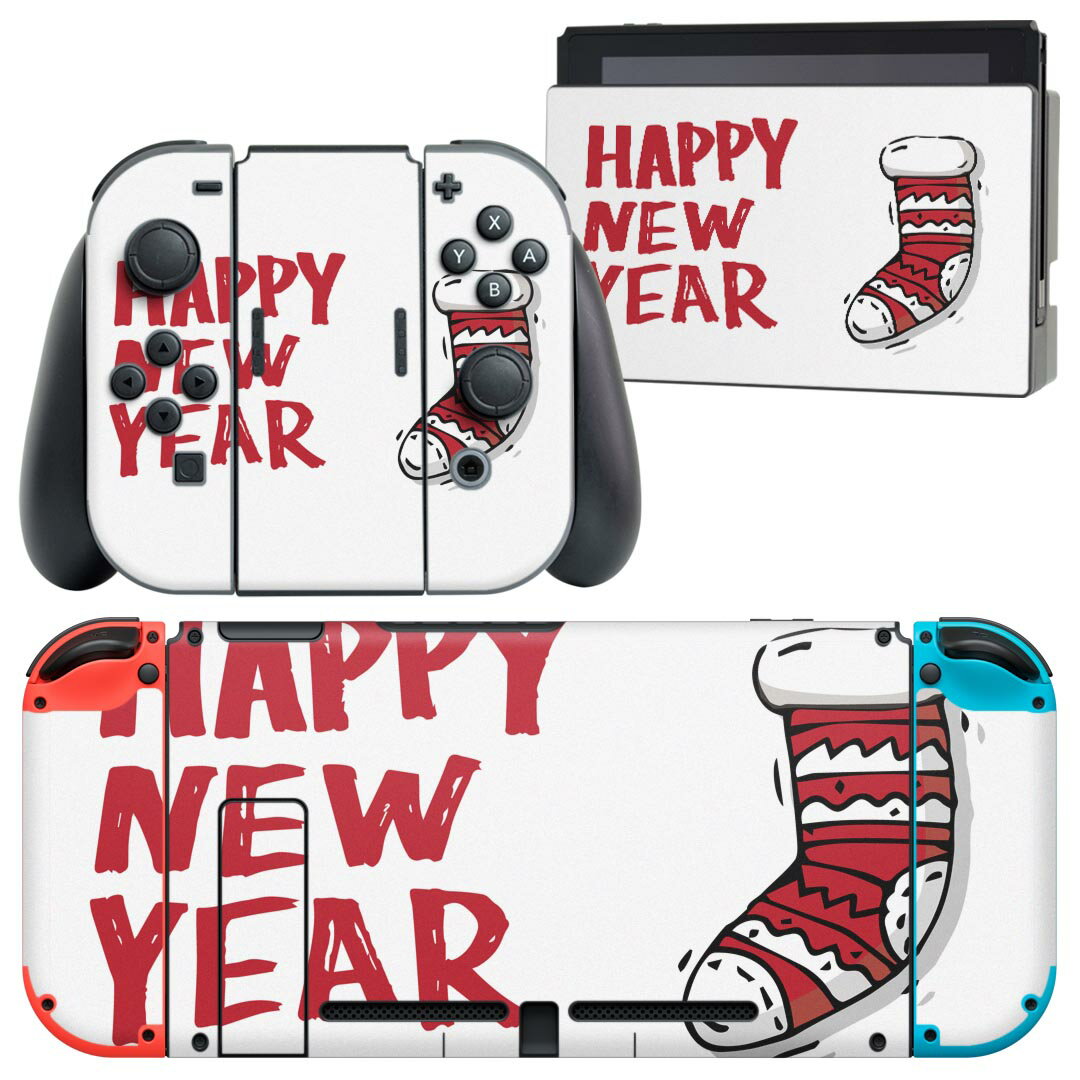 igsticker Nintendo Switch 用 デザインスキンシール 任天堂 ニンテンドー スイッチ 専用 本体ドック Joy-Con Joycon ジョイコン 専用 ゲーム機 カバー アクセサリー フィルム ステッカー 017685 クリスマス happy new year 文字 靴下