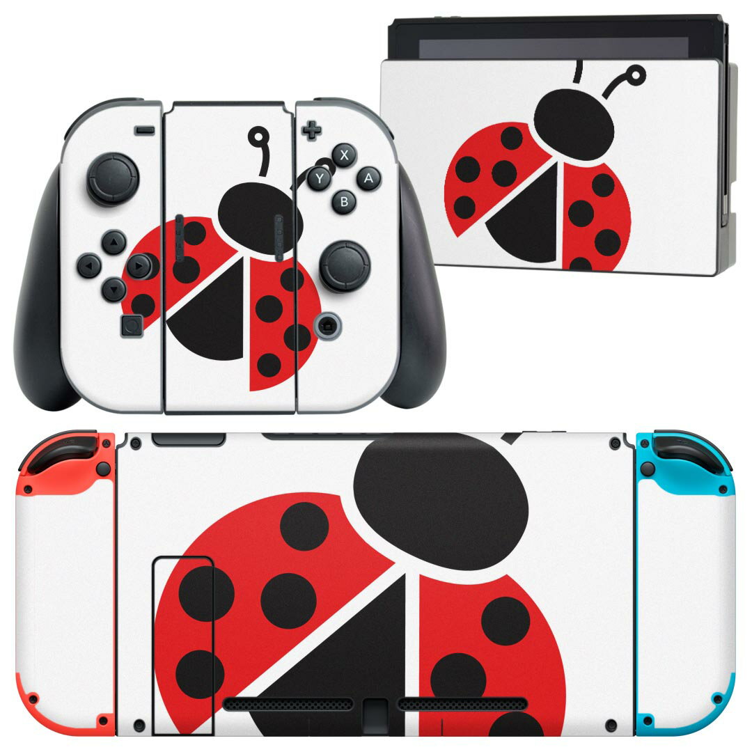 igsticker Nintendo Switch 用 デザインスキンシール 任天堂 ニンテンドー スイッチ 専用 本体ドック Joy-Con Joycon ジョイコン 専用 ゲーム機 カバー アクセサリー フィルム ステッカー 017721 虫 昆虫 テントウムシ てんとう虫 かわいい