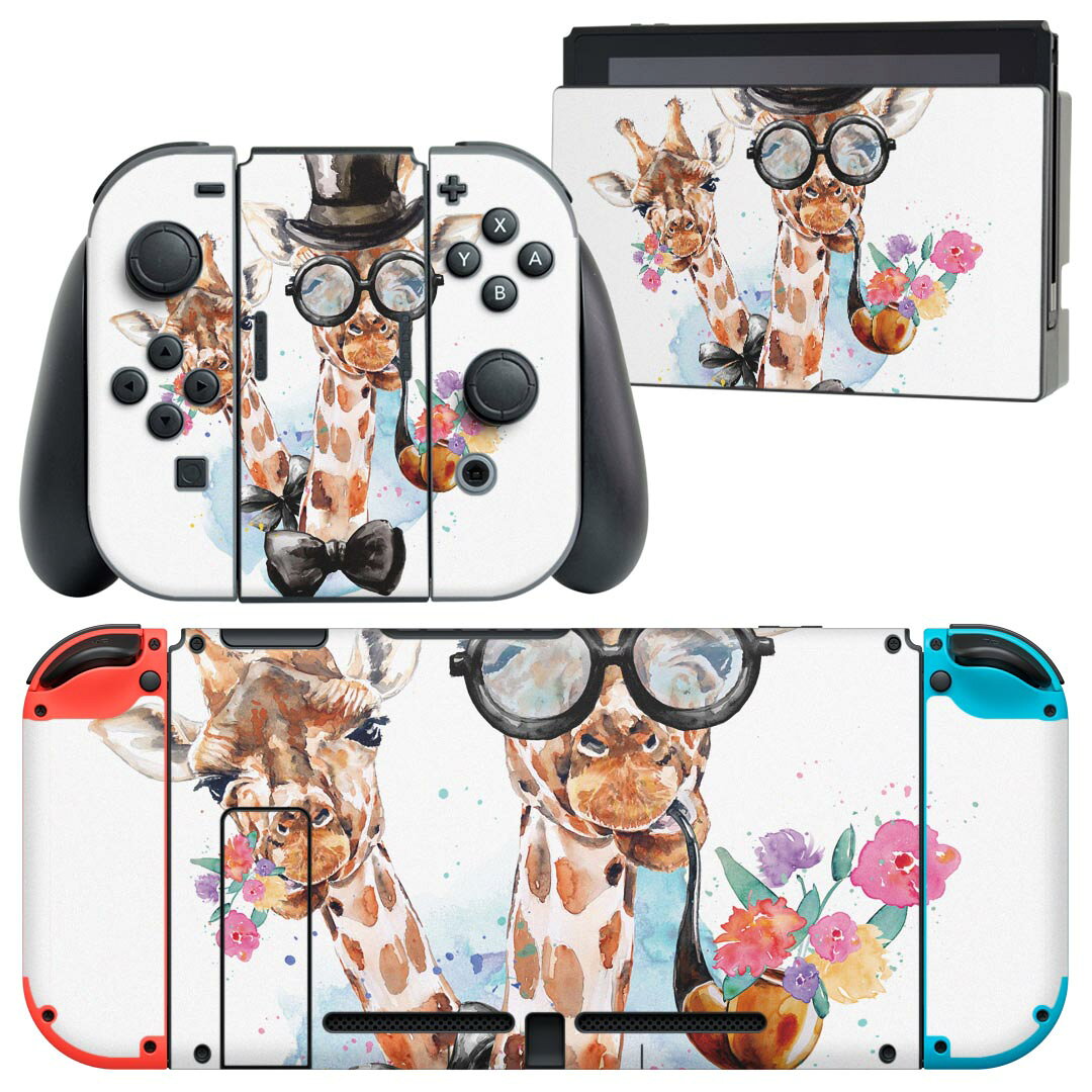 igsticker Nintendo Switch 用 デザインスキンシール 任天堂 ニンテンドー スイッチ 専用 本体ドック Joy-Con Joycon ジョイコン 専用 ゲーム機 カバー アクセサリー フィルム ステッカー 017757 麒麟　きりん　Giraffe　動物