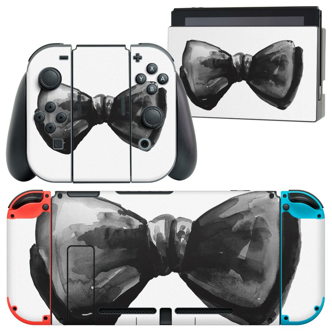 igsticker Nintendo Switch 用 デザインスキンシール 任天堂 ニンテンドー スイッチ 専用 本体ドック Joy-Con Joycon ジョイコン 専用 ゲーム機 カバー アクセサリー フィルム ステッカー 017765 蝶ネクタイ 蝶ネクタイ 黒 手書き風