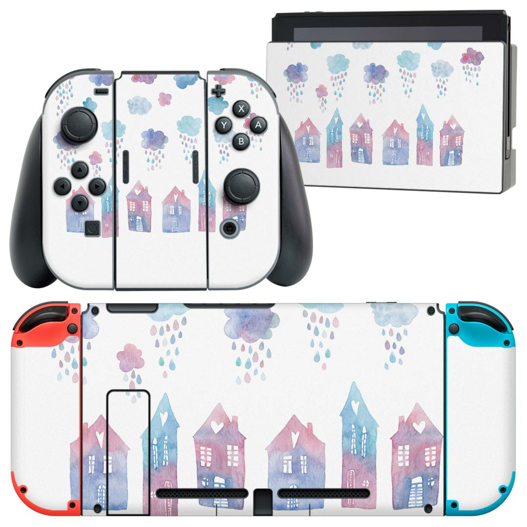 igsticker Nintendo Switch 用 デザインスキンシール 任天堂 ニンテンドー スイッチ 専用 本体ドック Joy-Con Joycon ジョイコン 専用 ゲーム機 カバー アクセサリー フィルム ステッカー 017790 梅雨 梅雨 雨の町 かわいい