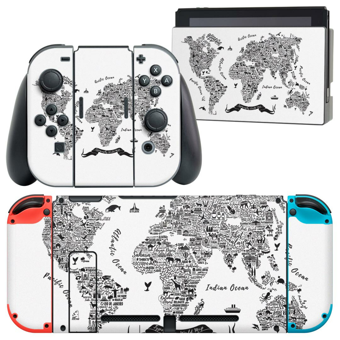 igsticker Nintendo Switch 用 デザインスキンシール 任天堂 ニンテンドー スイッチ 専用 本体ドック Joy-Con Joycon ジョイコン 専用 ゲーム機 カバー アクセサリー フィルム ステッカー 017791 地図 地図 map ブラック