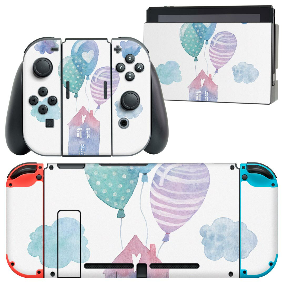 igsticker Nintendo Switch 用 デザインスキンシール 任天堂 ニンテンドー スイッチ 専用 本体ドック Joy-Con Joycon ジョイコン 専用 ゲーム機 カバー アクセサリー フィルム ステッカー 017798 梅雨 梅雨 雨の家 雲 風船