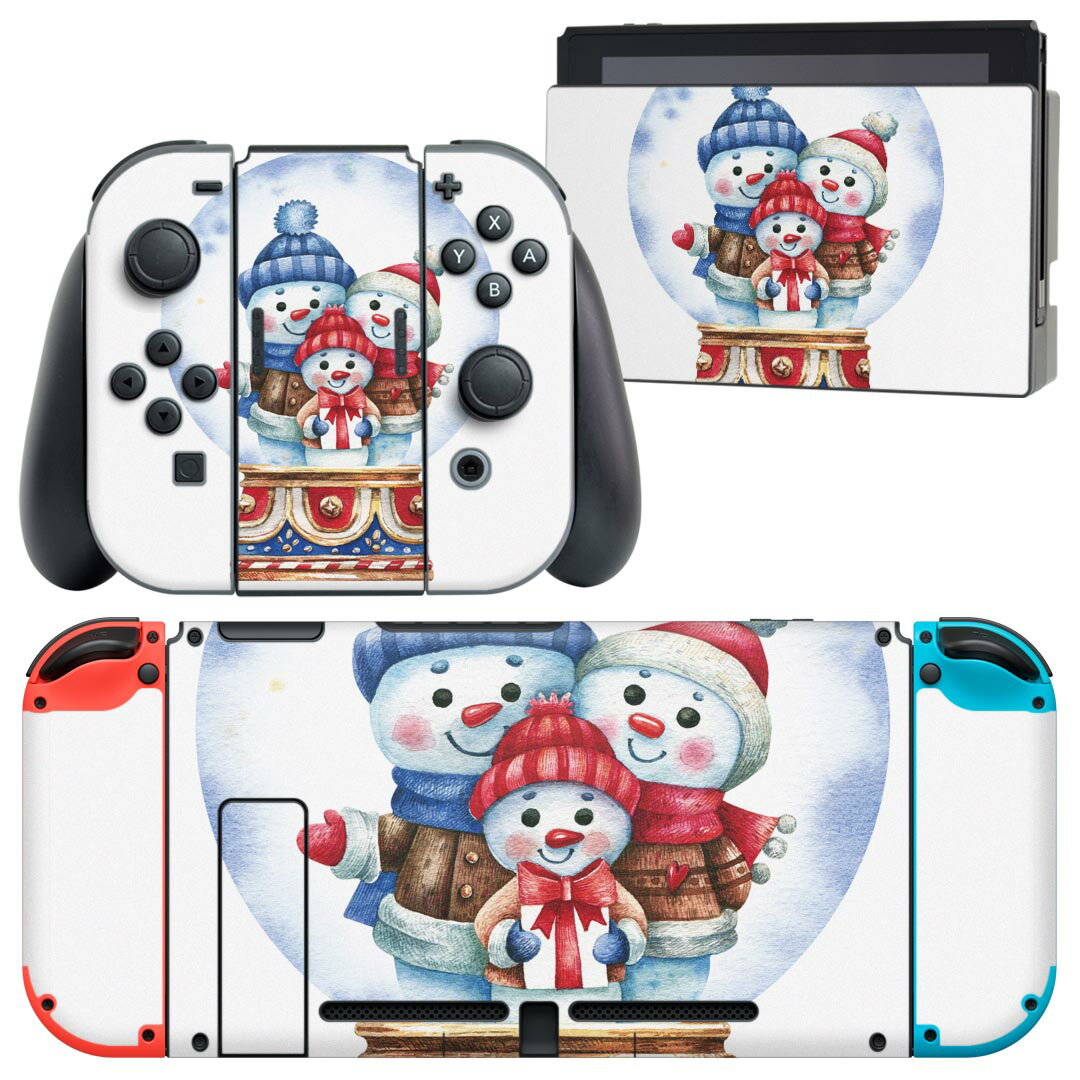 igsticker Nintendo Switch 用 デザインスキンシール 任天堂 ニンテンドー スイッチ 専用 本体ドック Joy-Con Joycon ジョイコン 専用 ゲーム機 カバー アクセサリー フィルム ステッカー 017820 クリスマス スノードーム　雪だるま　冬
