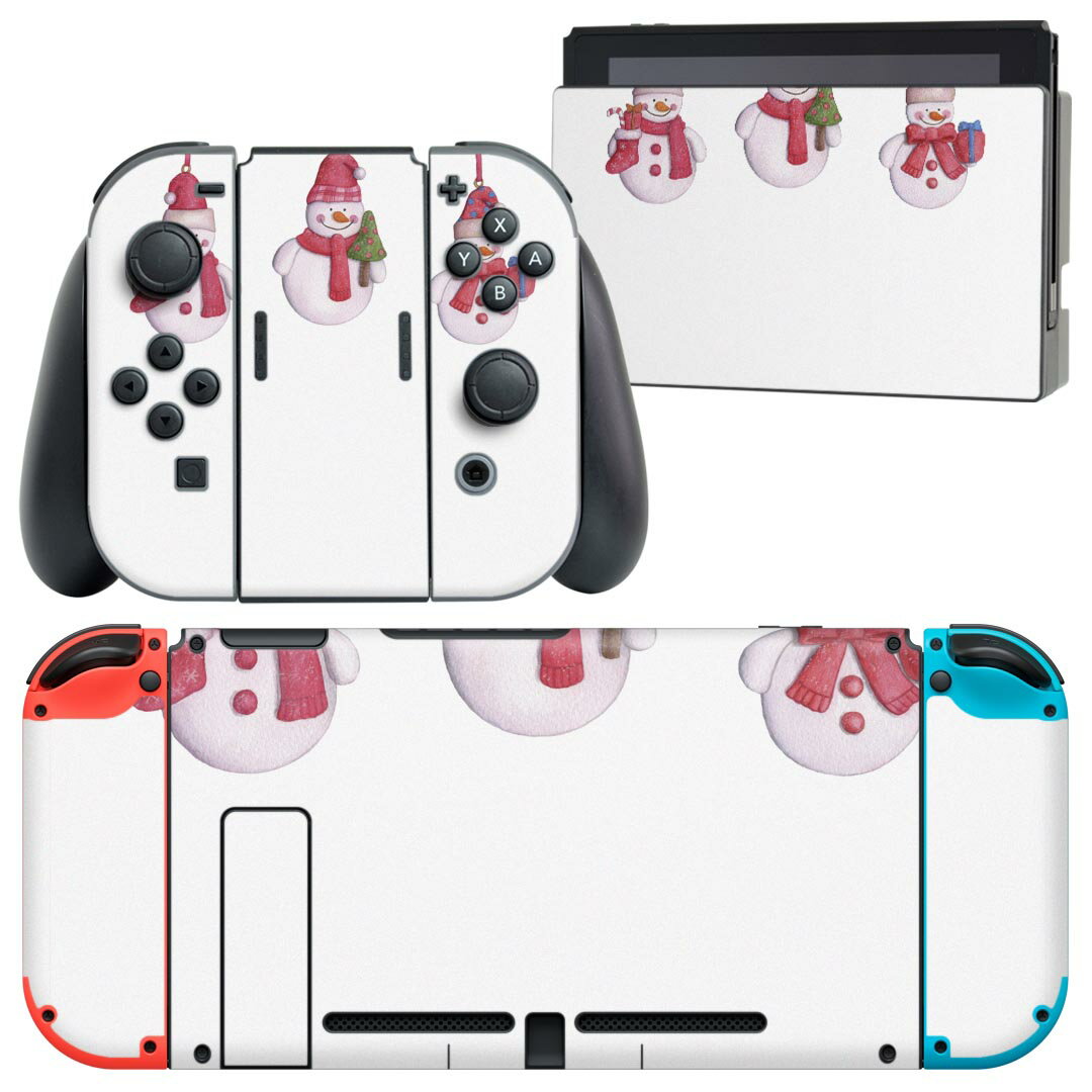 igsticker Nintendo Switch 用 デザインスキンシール 任天堂 ニンテンドー スイッチ 専用 本体ドック Joy-Con Joycon ジョイコン 専用 ゲーム機 カバー アクセサリー フィルム ステッカー 017823 クリスマス クリスマス　雪だるま　かわいい