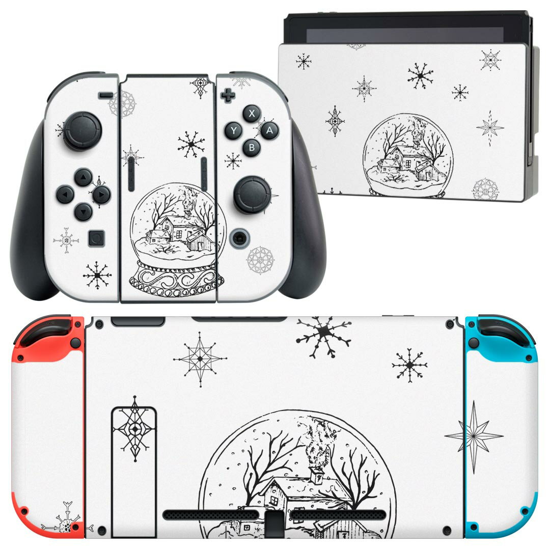 igsticker Nintendo Switch 用 デザインスキンシール 任天堂 ニンテンドー スイッチ 専用 本体ドック Joy-Con Joycon ジョイコン 専用 ゲーム機 カバー アクセサリー フィルム ステッカー 017826 クリスマス スノードーム 雪 白黒