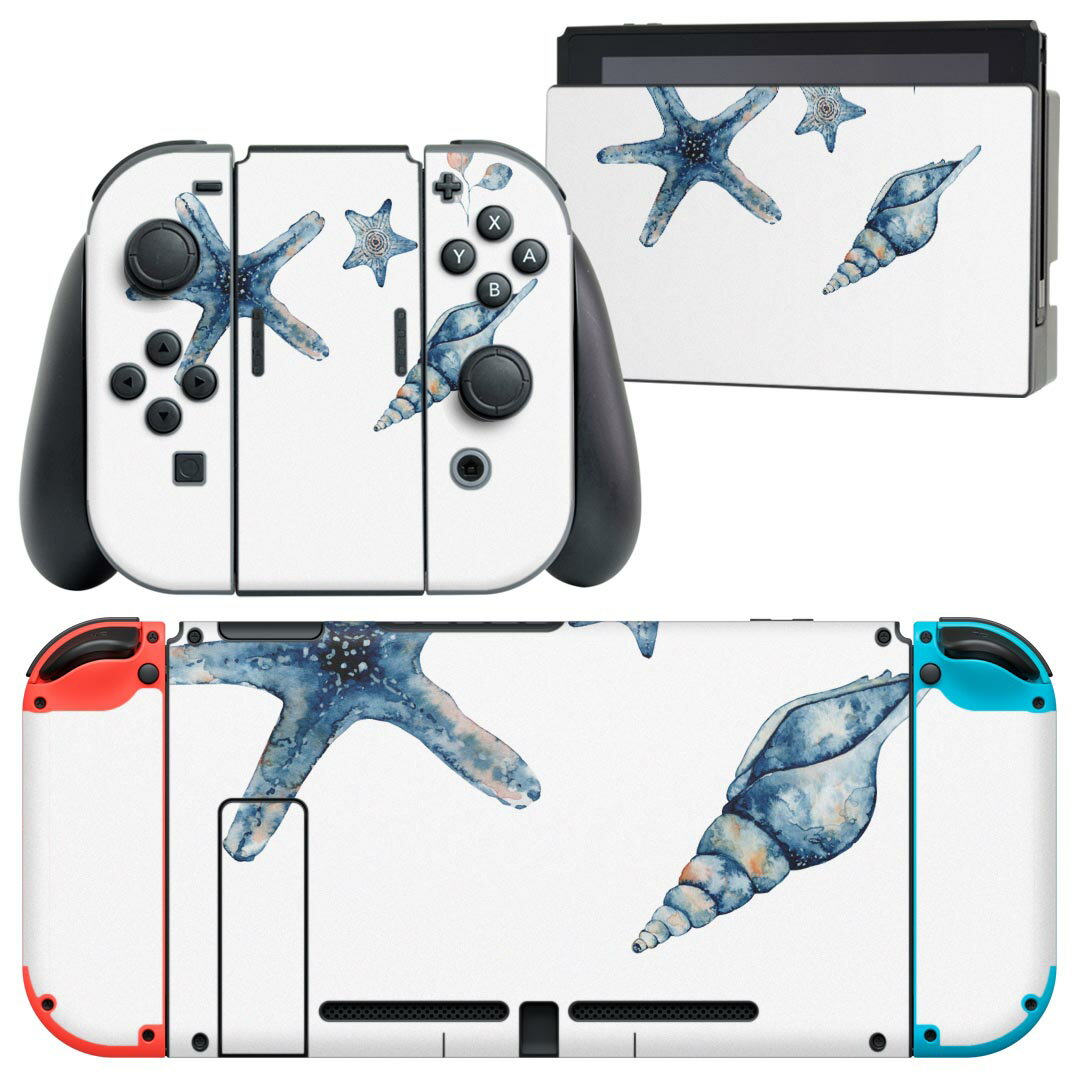 igsticker Nintendo Switch 用 デザインスキンシール 任天堂 ニンテンドー スイッチ 専用 本体ドック Joy-Con Joycon ジョイコン 専用 ゲーム機 カバー アクセサリー フィルム ステッカー 017850 海の中 Underwater　ヒトデ　貝殻　海の中