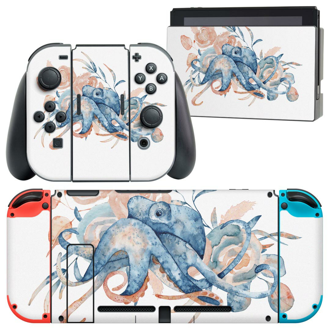 igsticker Nintendo Switch 用 デザインスキンシール 任天堂 ニンテンドー スイッチ 専用 本体ドック Joy-Con Joycon ジョイコン 専用 ゲーム機 カバー アクセサリー フィルム ステッカー 017852 海の中 Underwater　タコ　海の中