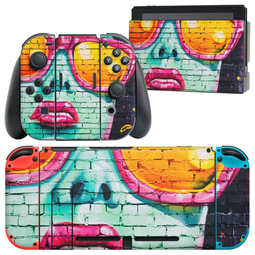 igsticker Nintendo Switch 用 デザインスキンシール 任天堂 ニンテンドー スイッチ 専用 本体ドック Joy-Con Joycon ジョイコン 専用 ゲーム機 カバー アクセサリー フィルム ステッカー 018346 グラフィティ 女性