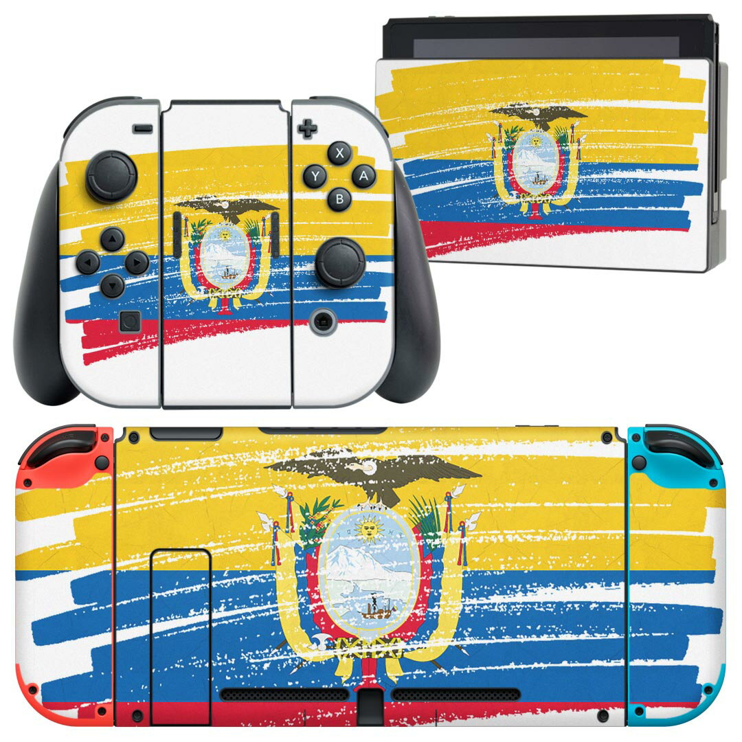 igsticker Nintendo Switch 用 デザインスキンシール 任天堂 ニンテンドー スイッチ 専用 本体ドック Joy-Con Joycon ジョイコン 専用 ゲーム機 カバー アクセサリー フィルム ステッカー 018436 国旗 ecuador エクアドル