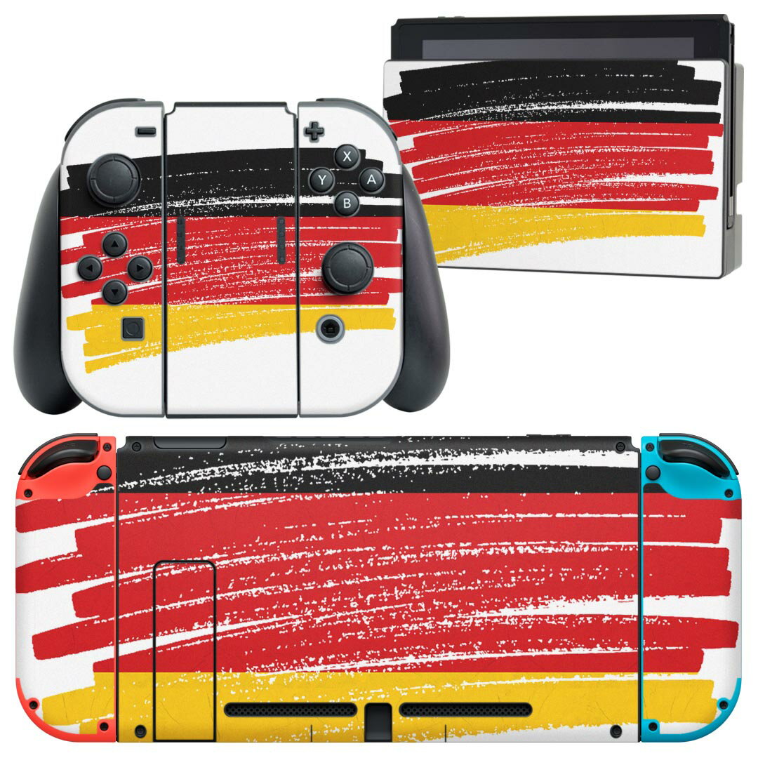 igsticker Nintendo Switch 用 デザインスキンシール 任天堂 ニンテンドー スイッチ 専用 本体ドック Joy-Con Joycon ジョイコン 専用 ゲーム機 カバー アクセサリー フィルム ステッカー 018454 国旗 germany ドイツ