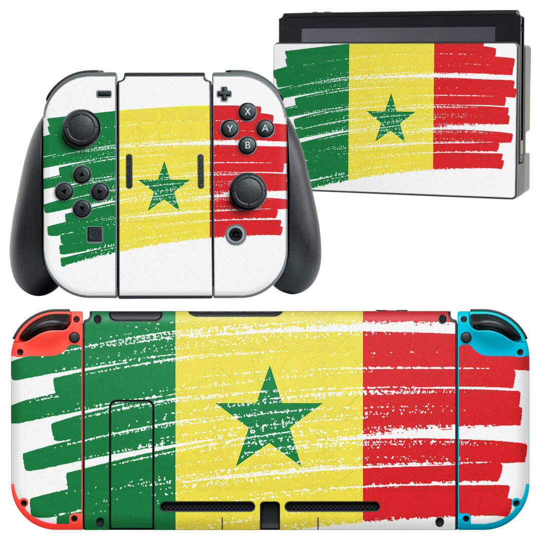 igsticker Nintendo Switch 用 デザインスキンシール 任天堂 ニンテンドー スイッチ 専用 本体ドック Joy-Con Joycon ジョイコン 専用 ゲーム機 カバー アクセサリー フィルム ステッカー 018554 国旗 senegal セネガル