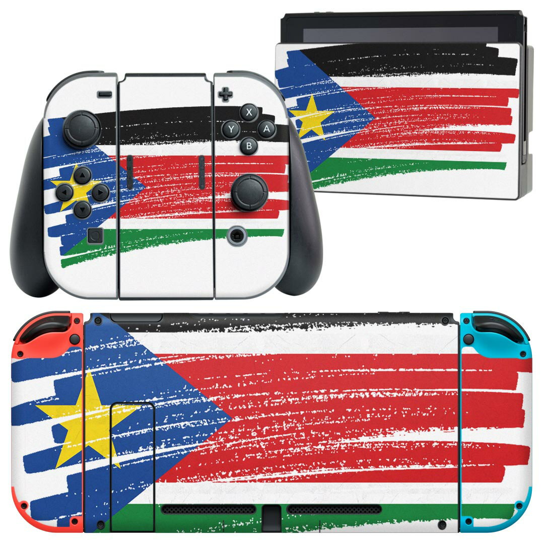 igsticker Nintendo Switch 用 デザインスキンシール 任天堂 ニンテンドー スイッチ 専用 本体ドック Joy-Con Joycon ジョイコン 専用 ゲーム機 カバー アクセサリー フィルム ステッカー 018565 国旗 south-sudan 南スーダン