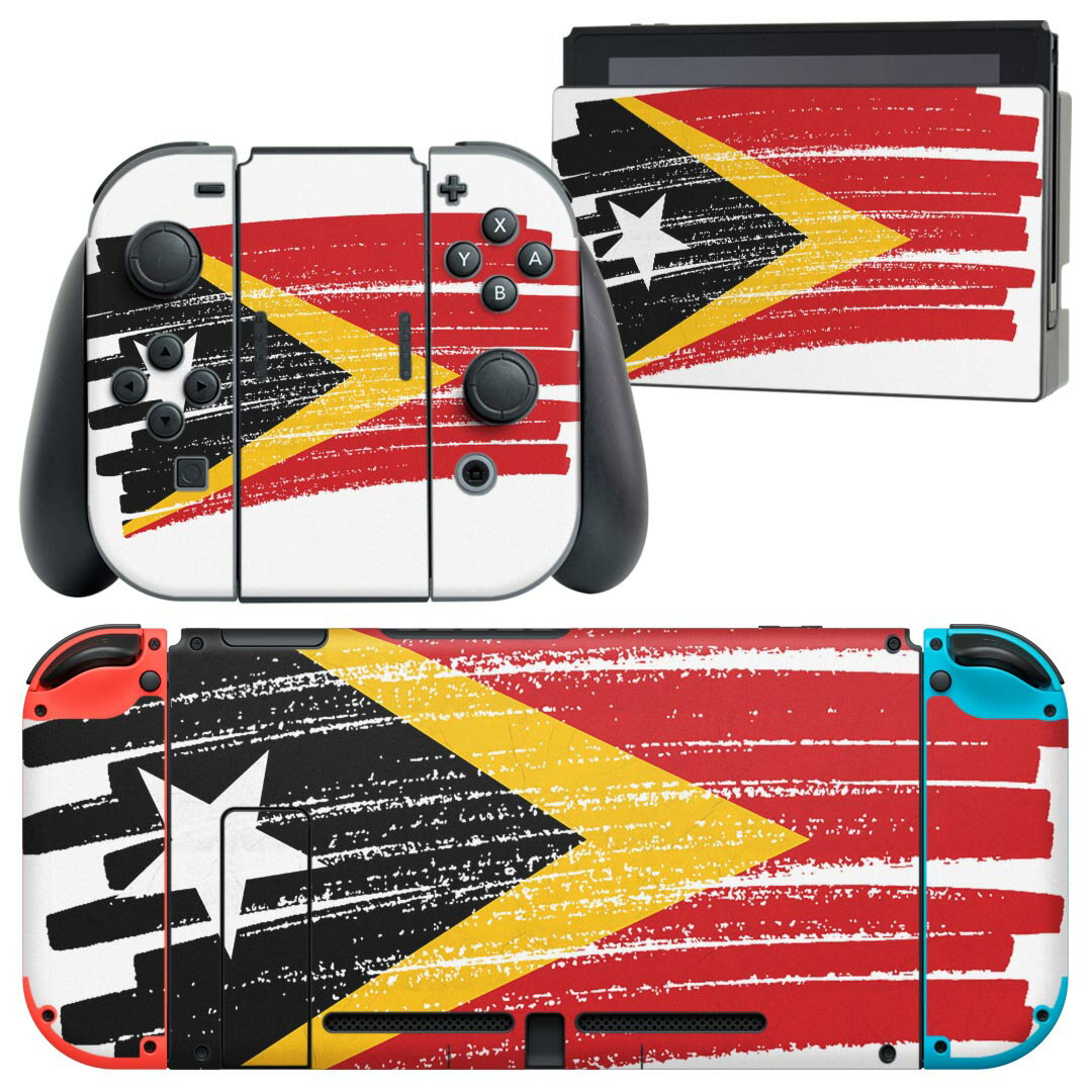igsticker Nintendo Switch 用 デザインスキンシール 任天堂 ニンテンドー スイッチ 専用 本体ドック Joy-Con Joycon ジョイコン 専用 ゲーム機 カバー アクセサリー フィルム ステッカー 018581 国旗 timor-leste 東ティモール