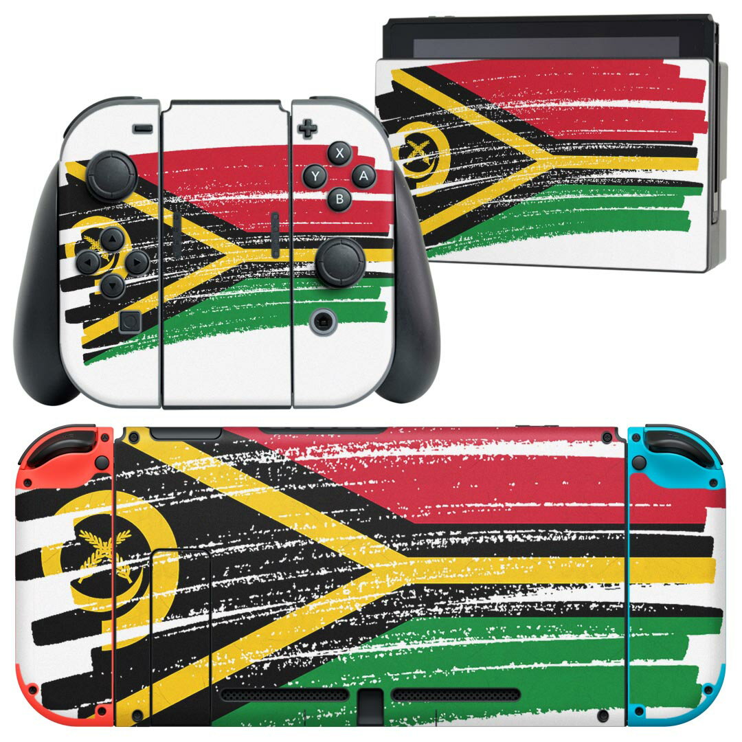 igsticker Nintendo Switch 用 デザインスキンシール 任天堂 ニンテンドー スイッチ 専用 本体ドック Joy-Con Joycon ジョイコン 専用 ゲーム機 カバー アクセサリー フィルム ステッカー 018596 国旗 vanuatu バヌアツ