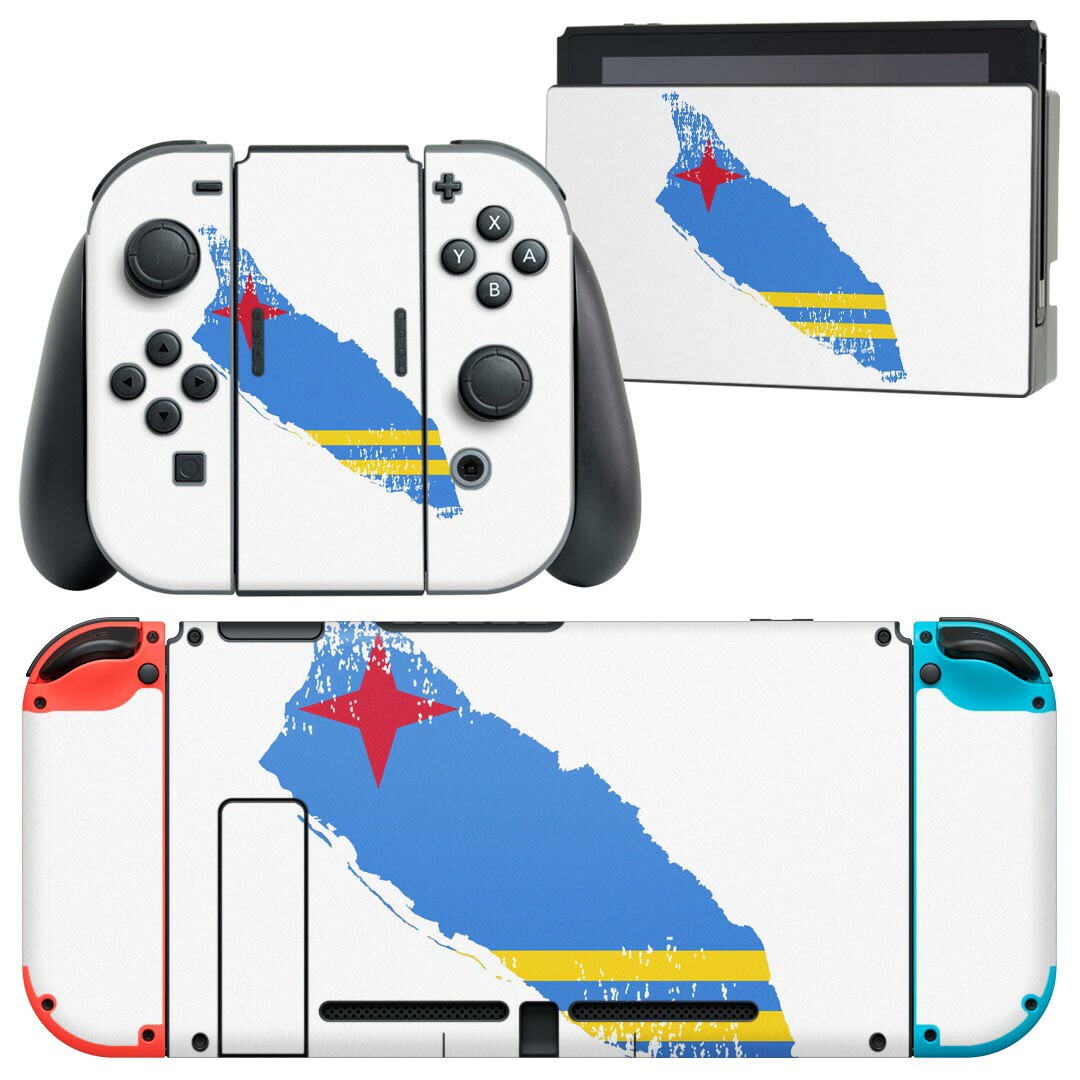 製品名 Nintendo Switch 本体裏面＆ドック正面＆ジョイコン専用 デザインスキンシール セット内容 Nintendo Switch 本体＆ドック＆ジョイコン用スキンシール（各1枚） ニンテンドースイッチ専用です。携帯機のSwitch LiteやProコンには対応していません。 商品特徴 再剥離性シートを素材に採用し、細かな位置調整がしやすく貼り直しが容易です。専用の業務プリンターを使い、商品画像と遜色のない美しい印刷仕上がり。 注意事項 画像はサンプルですので、ご覧の環境によっては多少色味に違いを感じる場合がございます。 イメージと違った、モニターと色味が異なるという理由での交換や返金はご対応出来かねます。スキンシールのみの販売で、ニンテンドースイッチ本体などは付属しません。シワができた場合、ドライヤーなどで軽く温め、外側に向けてシワを伸ばすように貼ってください。初回貼付時の位置調整や貼り直しは可能ですが、しっかりと押し付けて接着させた後の再剥離、再利用は保証しておりません。また接着部に油分や汚れが付着しますと角の部分は剥がれやすくなりますので、貼付時はあまり触れないようにご注意ください。無地のセミグロスシートにデザインをプリントした商品で、デコなどの加工はございません。 凹凸や光沢があるように見えたり布地や金属を素材にしたように見える商品もありますが、デザインの図版によるものです。印刷時に微妙な画像のズレが生じる場合がございます。ご注文後に1点1点制作する受注生産品の為、不良品以外のご返品や交換は固くお断りします。当店における繰り返しの実機テストでは問題ありませんでしたが、経過年数や使用環境により、シールを剥がす際に本体の塗装が一部剥がれる可能性があります。恐れ入りますが、万が一そのような状況になった場合でも当店ではゲーム機本体の保証は出来かねますので、予めご理解の上お求めください。 商品発送 完全受注生産のハンドメイド商品となりますので、既製品と比べて発送までお時間を頂いています。 基本的に決済確認後2?3営業日、最大で10営業日での発送となります。繁忙期や休業日明けの場合はさらに時間がかかる場合があります。 その際には別途メールにてご連絡致します。メール便の場合、発送日から到着までに2?4日ほどかかる場合が多く、紛失などの保障もご対応できかねます。あらかじめご了承下さい。