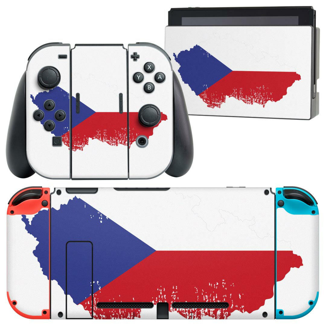 igsticker Nintendo Switch 用 デザインスキンシール 任天堂 ニンテンドー スイッチ 専用 本体ドック Joy-Con Joycon ジョイコン 専用 ゲーム機 カバー アクセサリー フィルム ステッカー 018809 国旗 czech_republic チェコ共和国