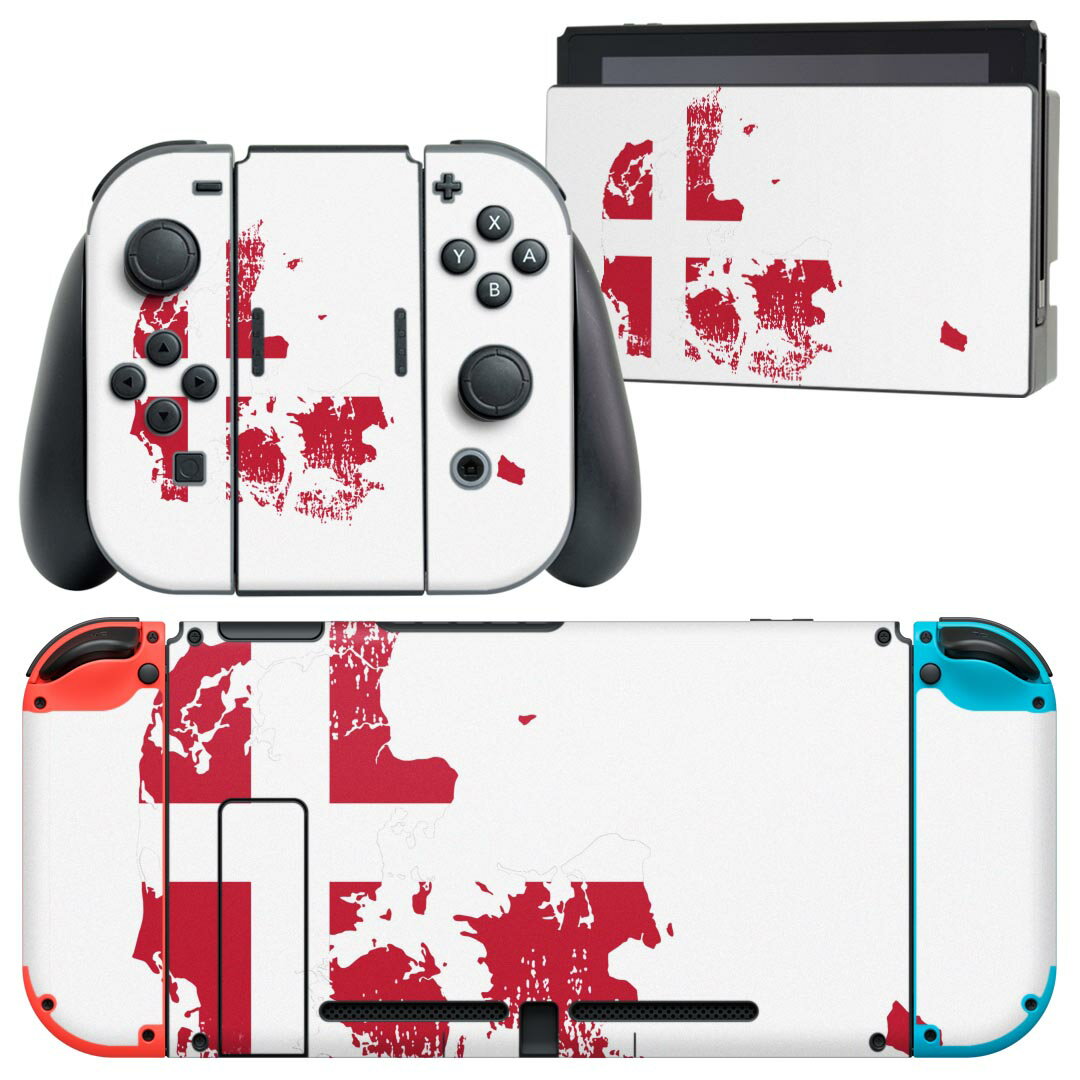 igsticker Nintendo Switch 用 デザインスキンシール 任天堂 ニンテンドー スイッチ 専用 本体ドック Joy-Con Joycon ジョイコン 専用 ゲーム機 カバー アクセサリー フィルム ステッカー 018812 国旗 denmark デンマーク