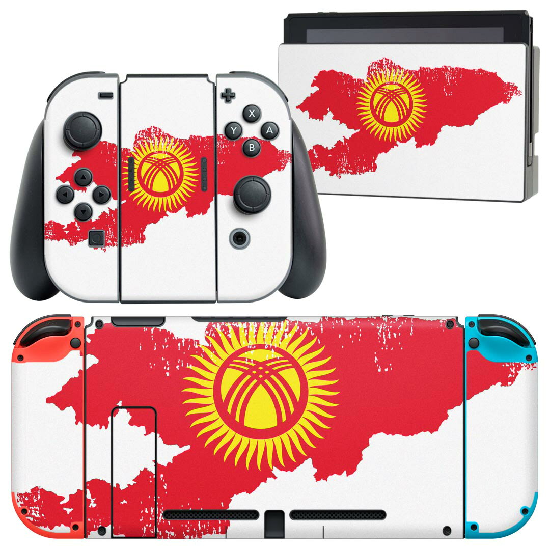 igsticker Nintendo Switch 用 デザインスキンシール 任天堂 ニンテンドー スイッチ 専用 本体ドック Joy-Con Joycon ジョイコン 専用 ゲーム機 カバー アクセサリー フィルム ステッカー 018866 国旗 kyrgzstan キルグスタン