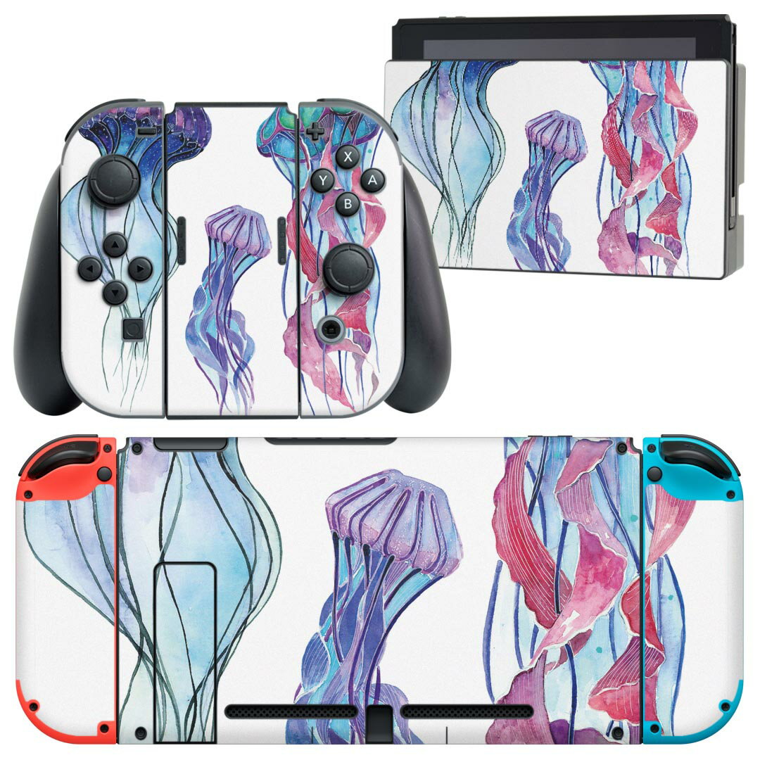 igsticker Nintendo Switch 用 デザインスキンシール 任天堂 ニンテンドー スイッチ 専用 本体ドック Joy-Con Joycon ジョイコン 専用 ゲーム機 カバー アクセサリー フィルム ステッカー 018992 イラスト クラゲ