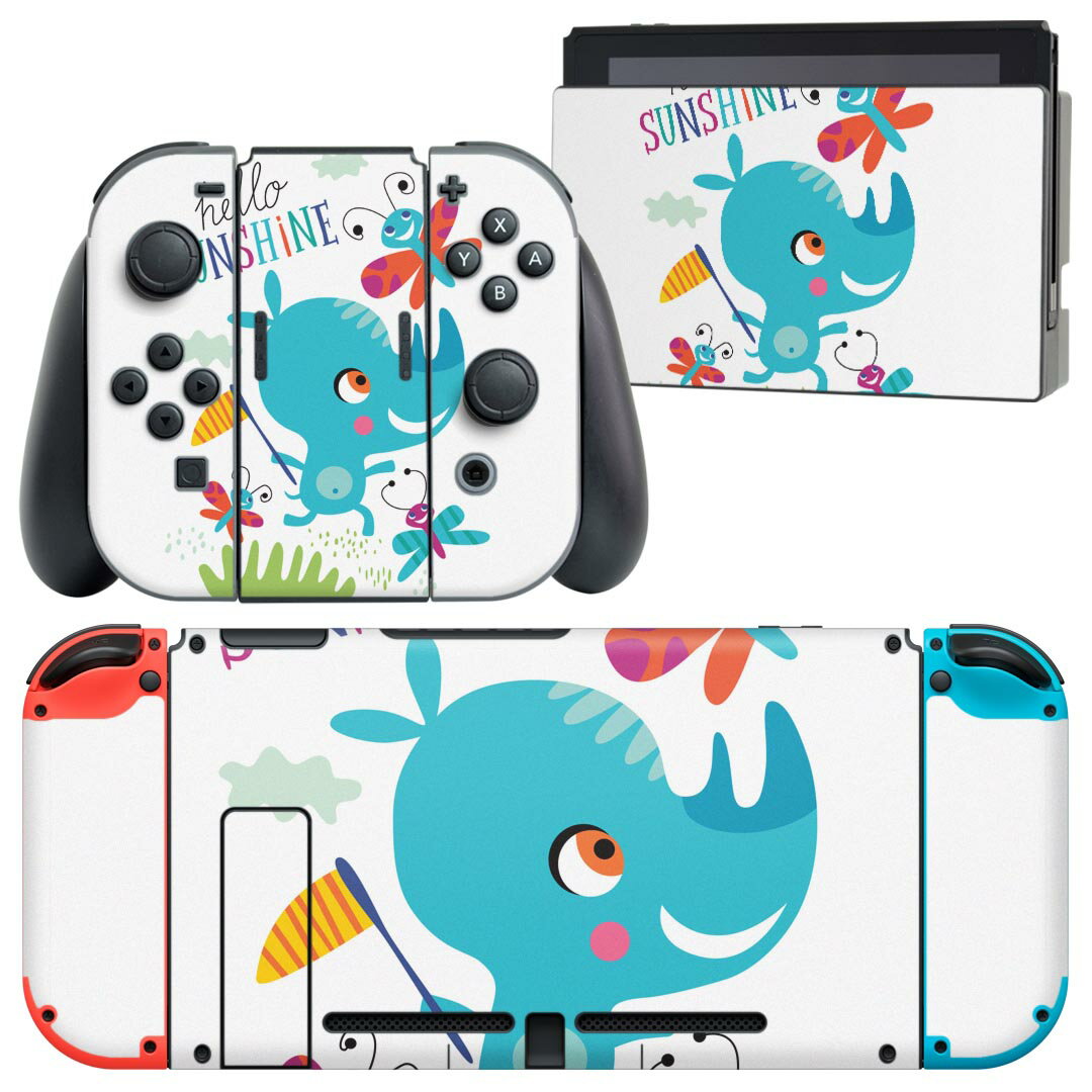 igsticker Nintendo Switch 用 デザインスキンシール 任天堂 ニンテンドー スイッチ 専用 本体ドック Joy-Con Joycon ジョイコン 専用 ゲーム機 カバー アクセサリー フィルム ステッカー 019008 イラスト アニマル キッズ